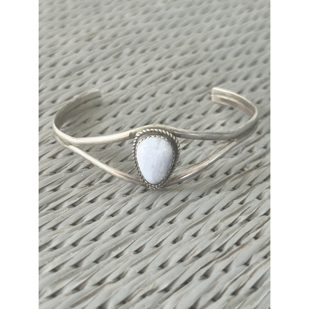 Vintage Sterling Blue Lace agate Navajo Roy Buck Cuff Bracelet - Picture 1 of 6